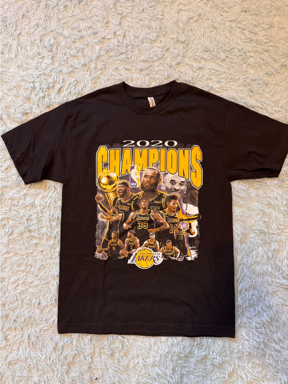 Alstyle LA lakers 2020 black T-Shirt with White and Gold Graphic mens medium